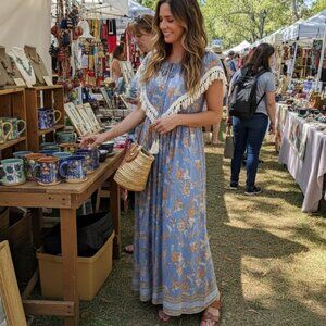 ☀️ Shein Tassel Floral Maxi Dress Boho Small 🌼